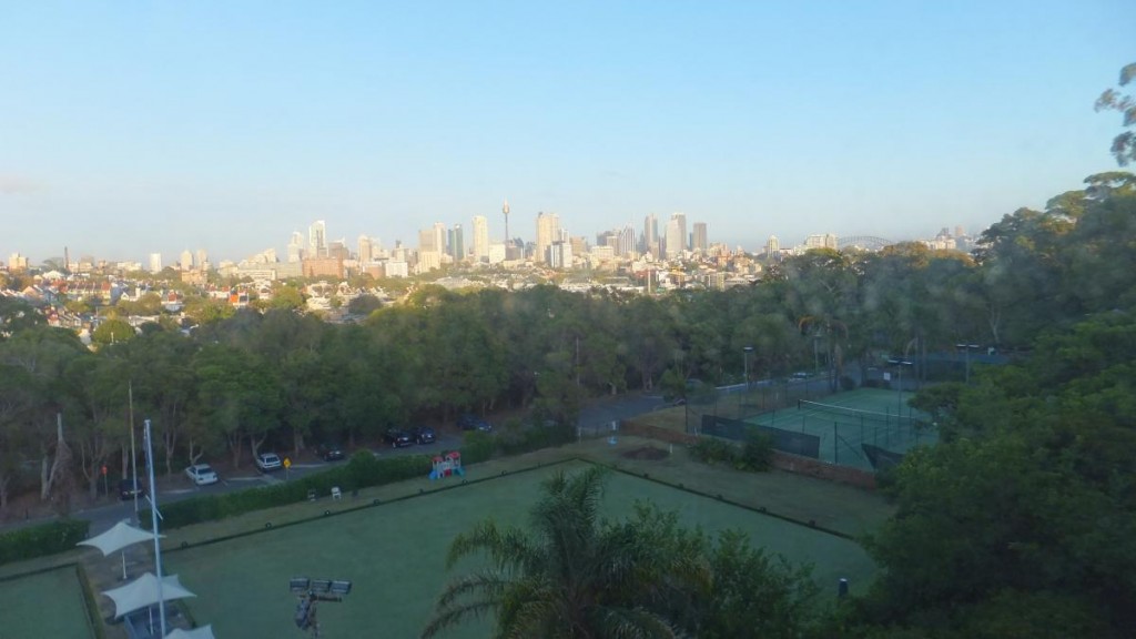 View overlooking Paddington Bowling Club and Sydney city